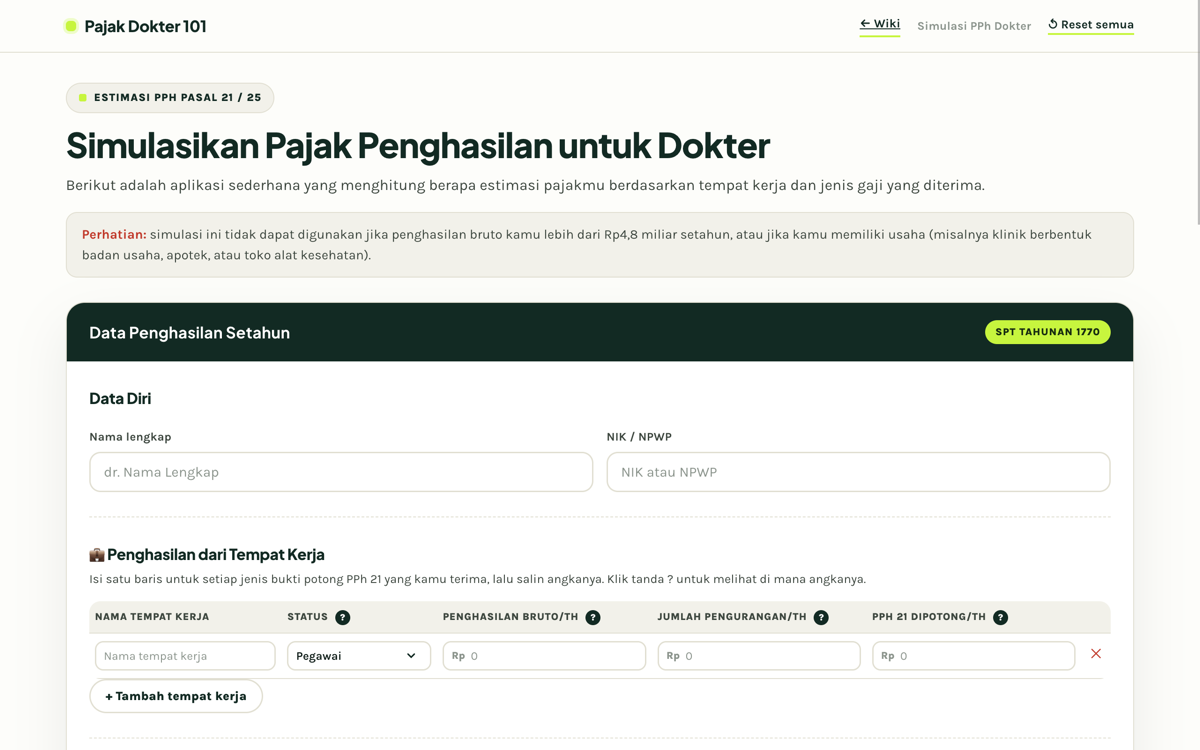 Kalkulator pajak penghasilan dokter di pajakdokter101.com
